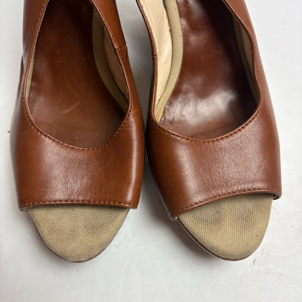 MaxMara Brown Leather Slingback Wedge Sandals Women’s size 37 6.5 Italy - Picture 4 of 10